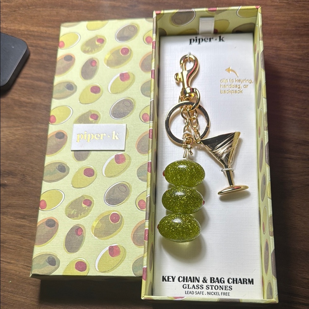 Piper k martini and olives bag charm key chain
